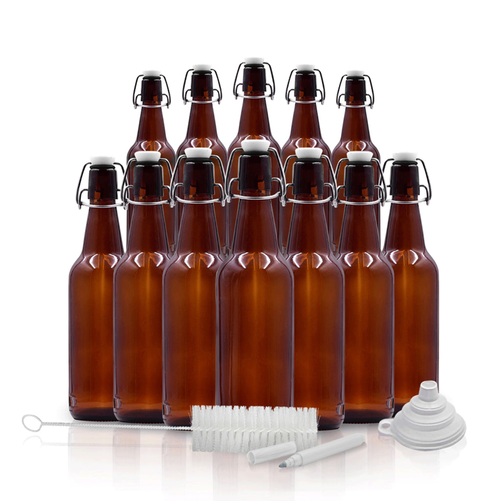 Swing Top Amber Glass Bottle Sets - 16 oz | Beer Bottles - Nevlers