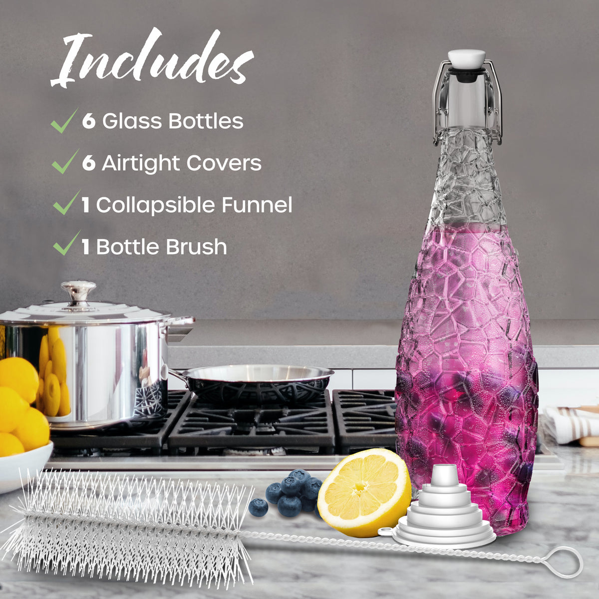 Set of 6, 33 Oz. Swing Top Glass Bottles | Textured Design