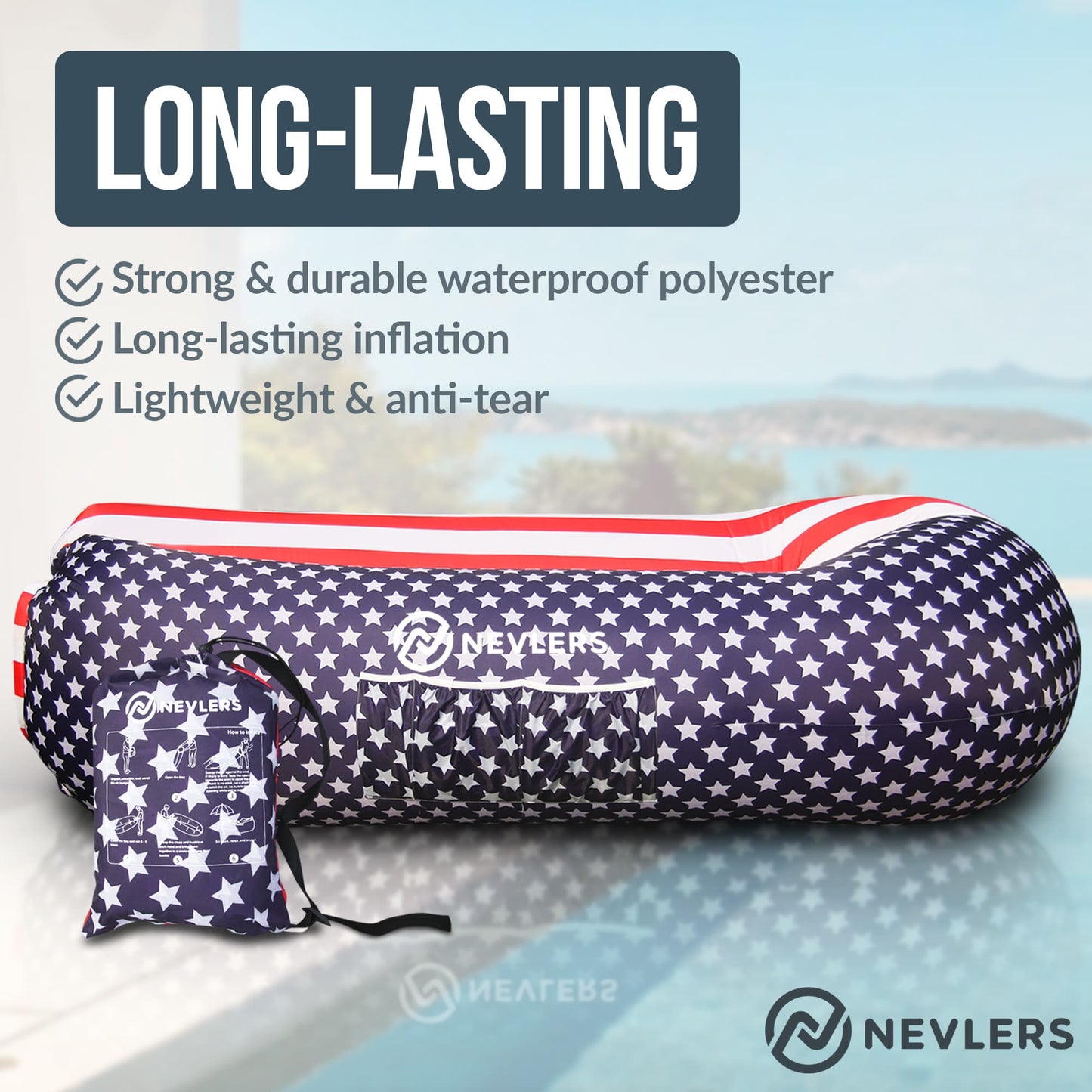 Inflatable Lounger - American Flag - 1 pack