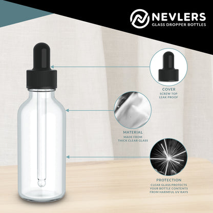 Clear Glass Dropper Bottles - 2 Oz.