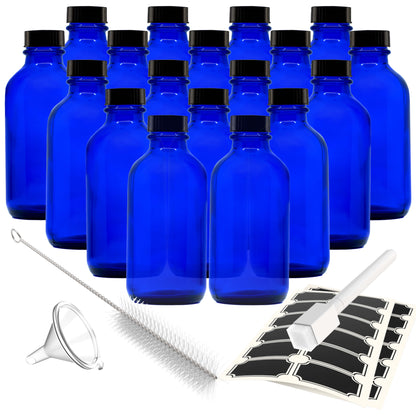 Blue Glass Boston Bottles with Twist Caps - 8 Oz