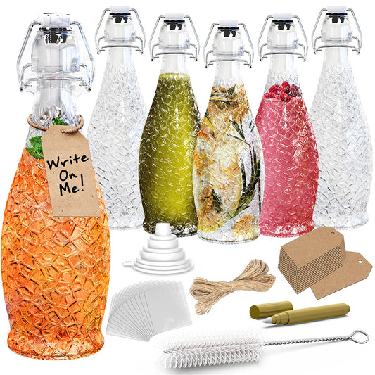 Nevlers 17 oz Textured Swing Top Bottles (Pack of 6) | Includes Funnel, Brush, Tags, Shrink Wrap and Marker
