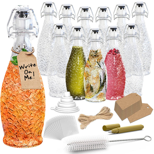 Nevlers 17 oz Textured Swing Top Bottles (Pack of 12) | Includes Funnel, Brush, Tags, Shrink Wrap and Marker