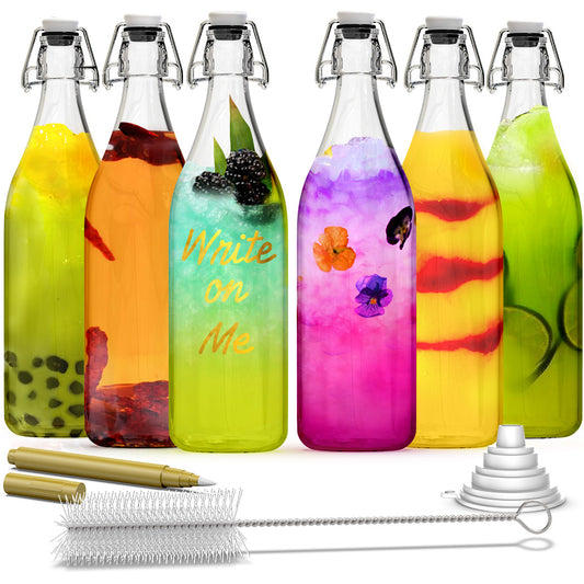 Pack of 6, 33 Oz. Swing Top Glass Bottle Sets | Round Design