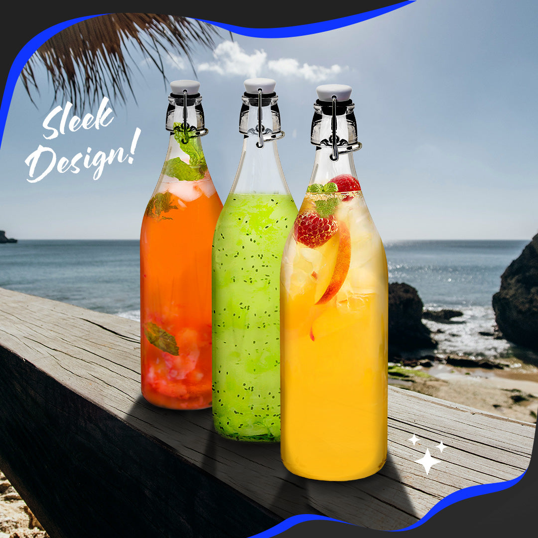 Pack of 6, 33 Oz. Swing Top Glass Bottle Sets | Round Design - Nevlers