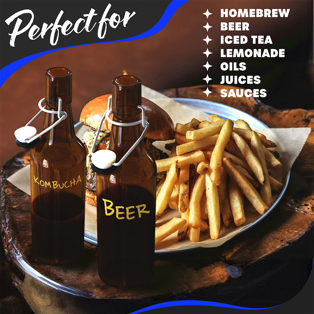 Swing Top Amber Glass Bottle Sets - 16 oz | Beer Bottle Pack