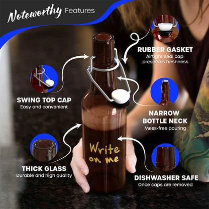 Swing Top Amber Glass Bottle Sets - 16 oz | Beer Bottle Pack