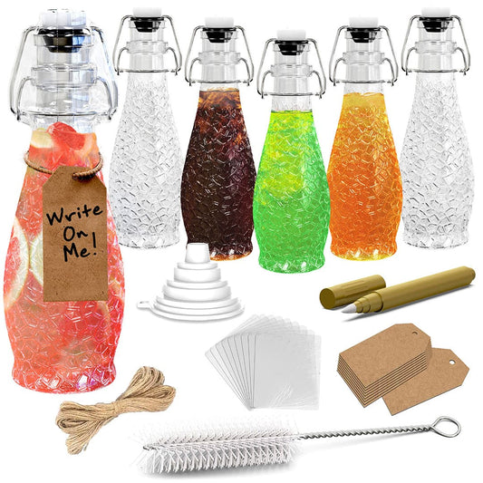 Nevlers 8.5 oz Textured Swing Top Bottles (Pack of 6) | Includes Funnel, Brush, Tags, Shrink Wrap and Marker