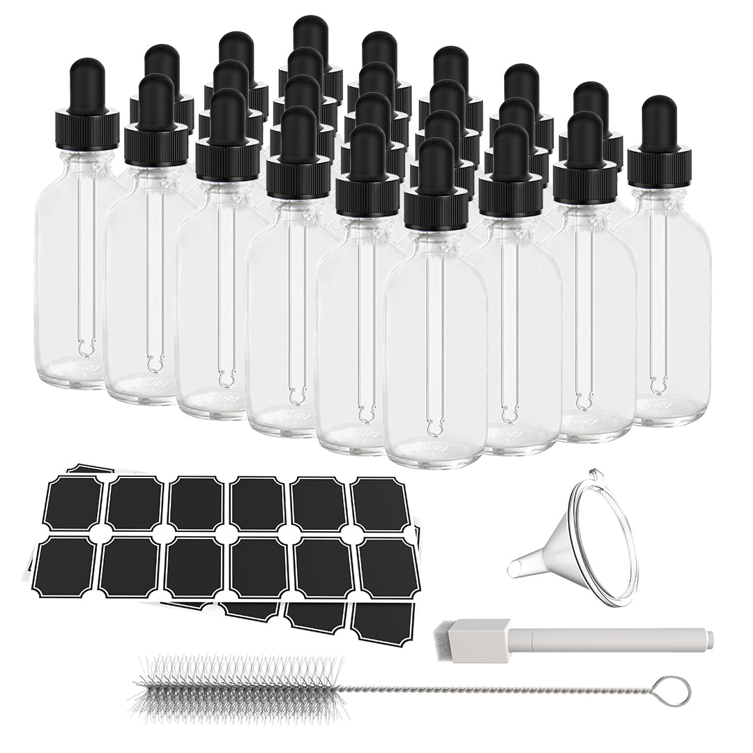 Clear Glass Dropper Bottles - 2 Oz.