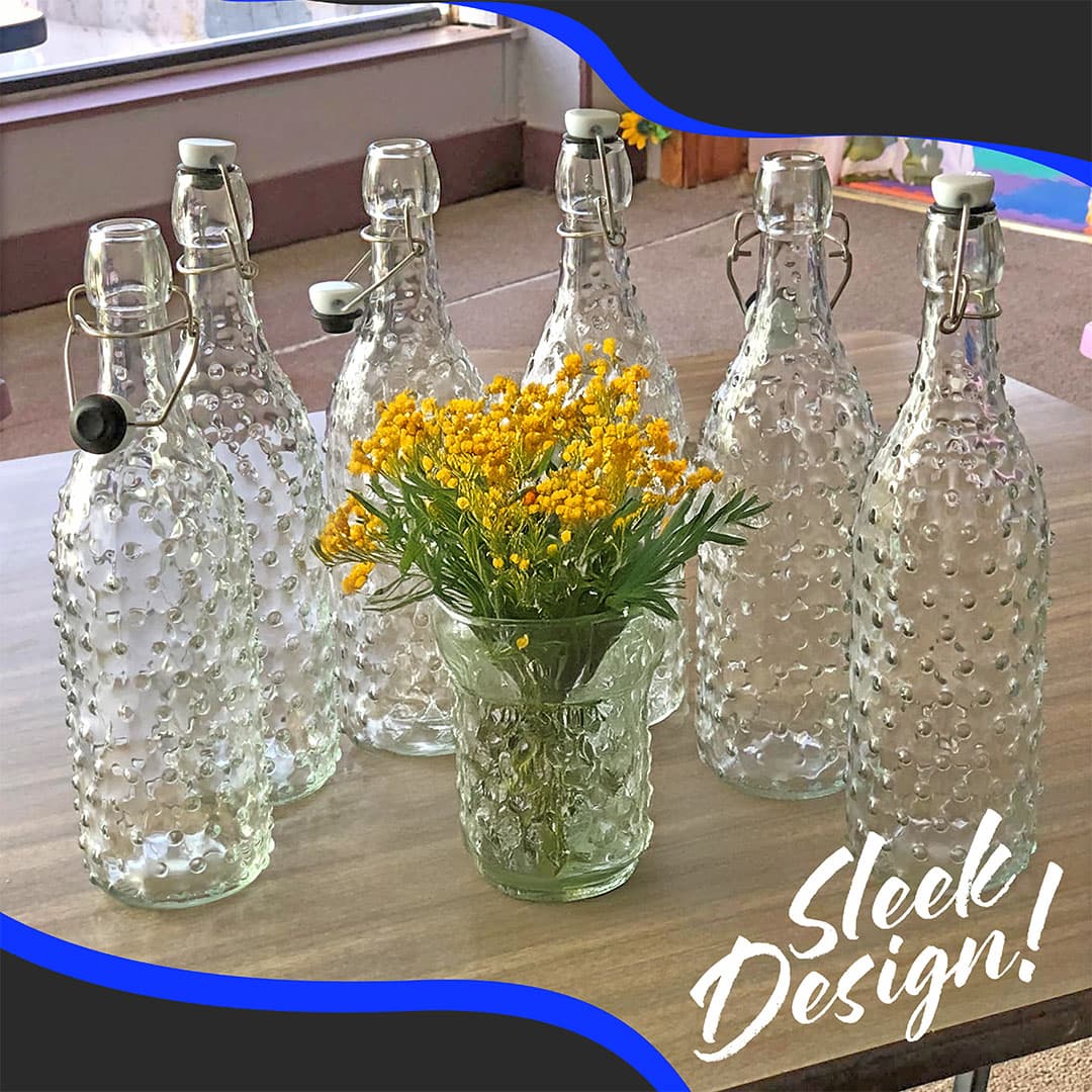 Set of 6, 33 Oz. Swing Top Glass Bottles | Dotted Design