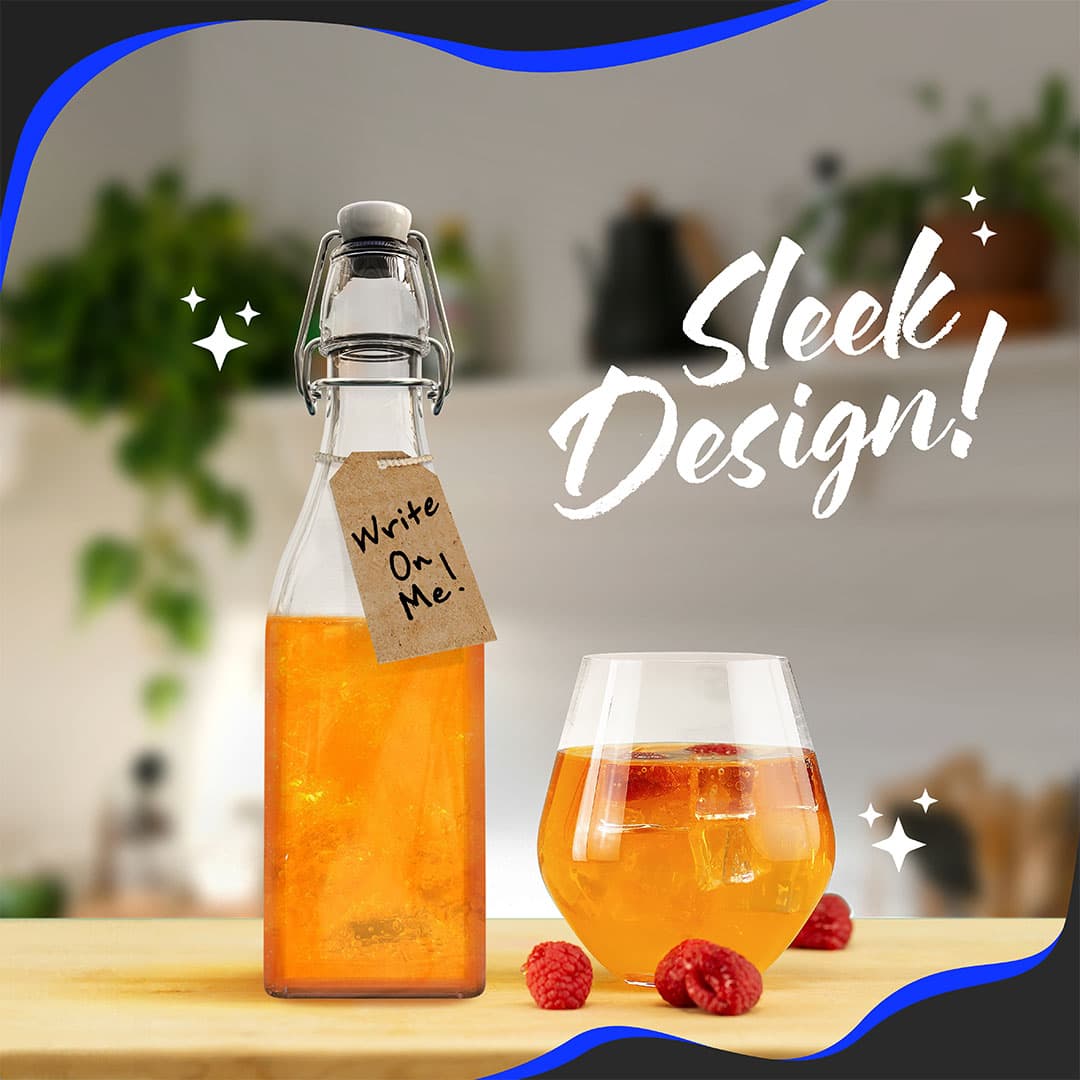 Nevlers 12 oz Square Swing Top Glass Bottles (Pack of 12) | Includes Funnel, Brush and Marker
