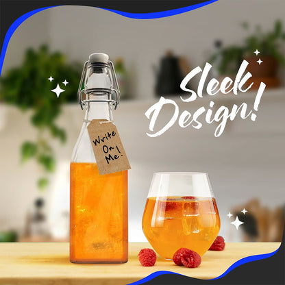 Nevlers 12 oz Square Swing Top Glass Bottles (Pack of 12) | Includes Funnel, Brush and Marker