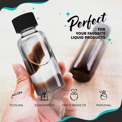 Nevlers 2 oz Boston Round Clear Glass Bottles (Set of 24) | Includes Funnel, Brush, Shrink Wrap, Labels and Marker