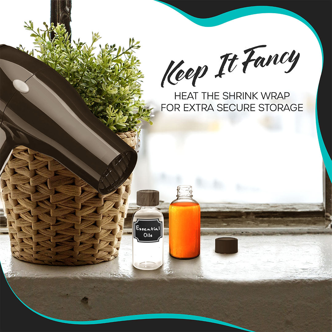 Nevlers 2 oz Boston Round Clear Glass Bottles (Set of 24) | Includes Funnel, Brush, Shrink Wrap, Labels and Marker