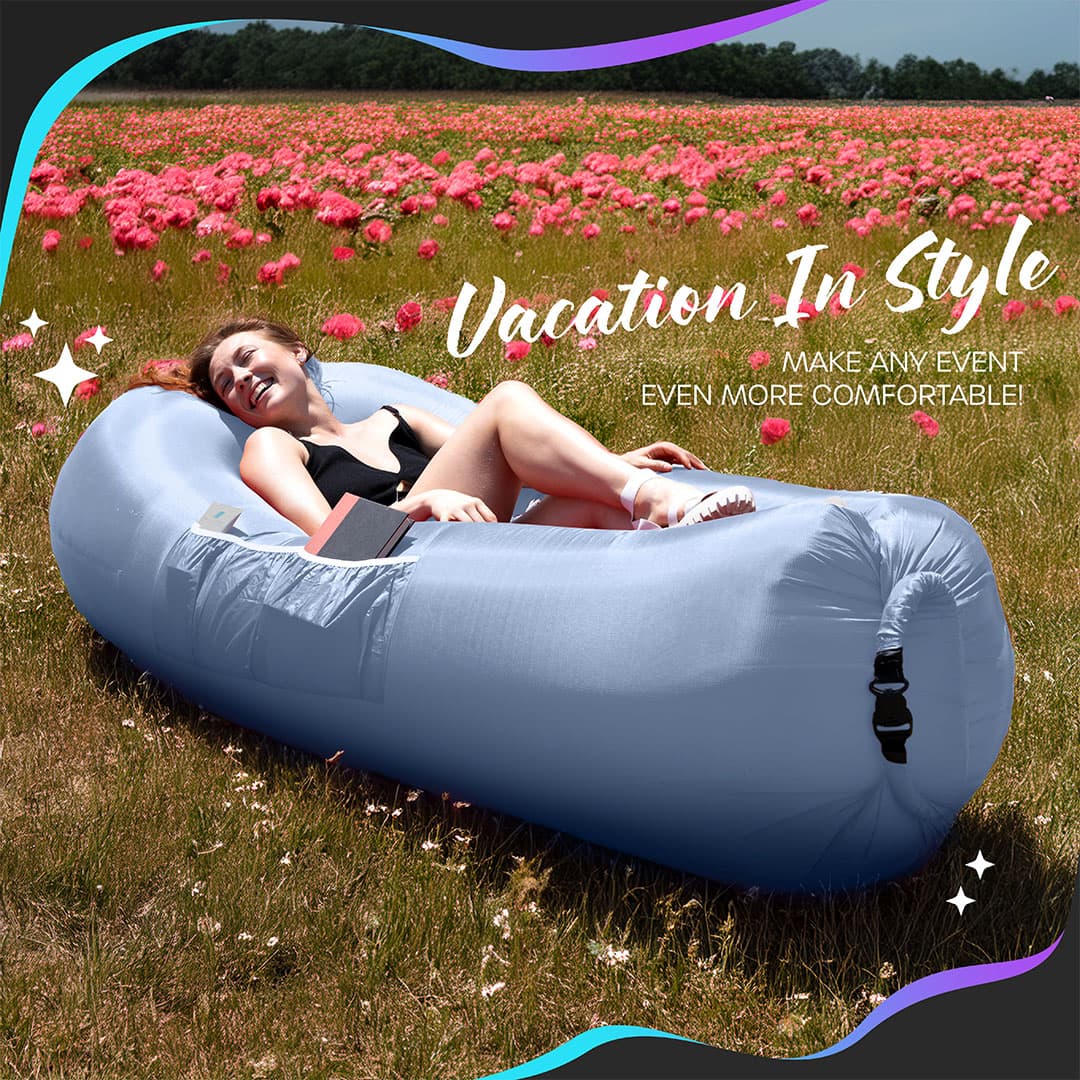 Periwinkle Blue Inflatable Lounger with Travel Bag and Pockets