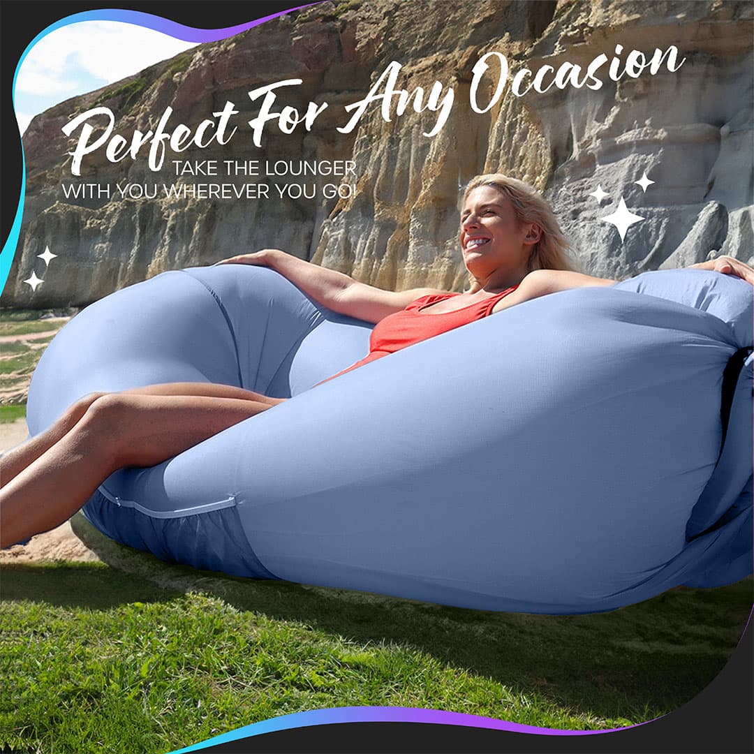 Periwinkle Blue Inflatable Lounger with Travel Bag and Pockets