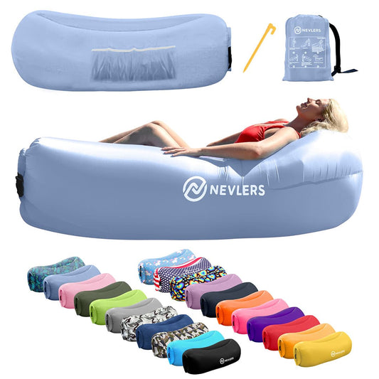 Periwinkle Blue Inflatable Lounger with Travel Bag and Pockets