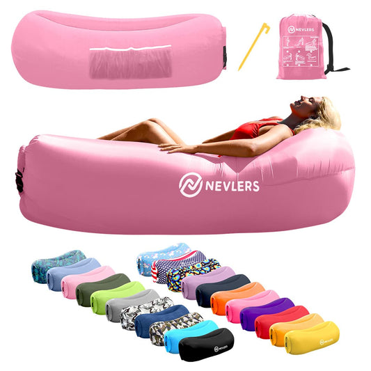 Nevlers Bubblegum Pink Inflatable Lounger with Travel Bag and Pockets