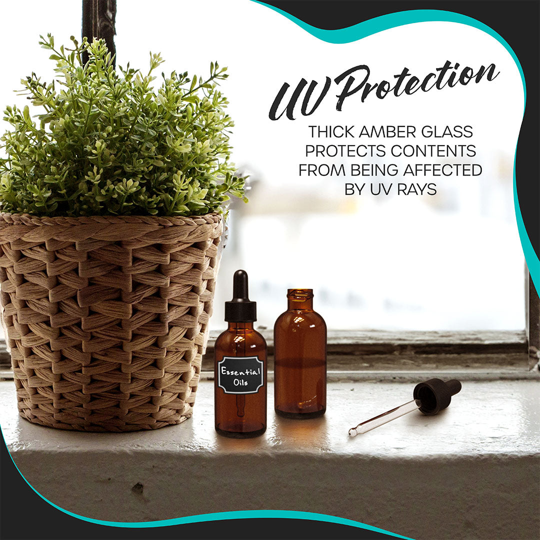 Amber Glass Dropper Bottles - 2 Oz.