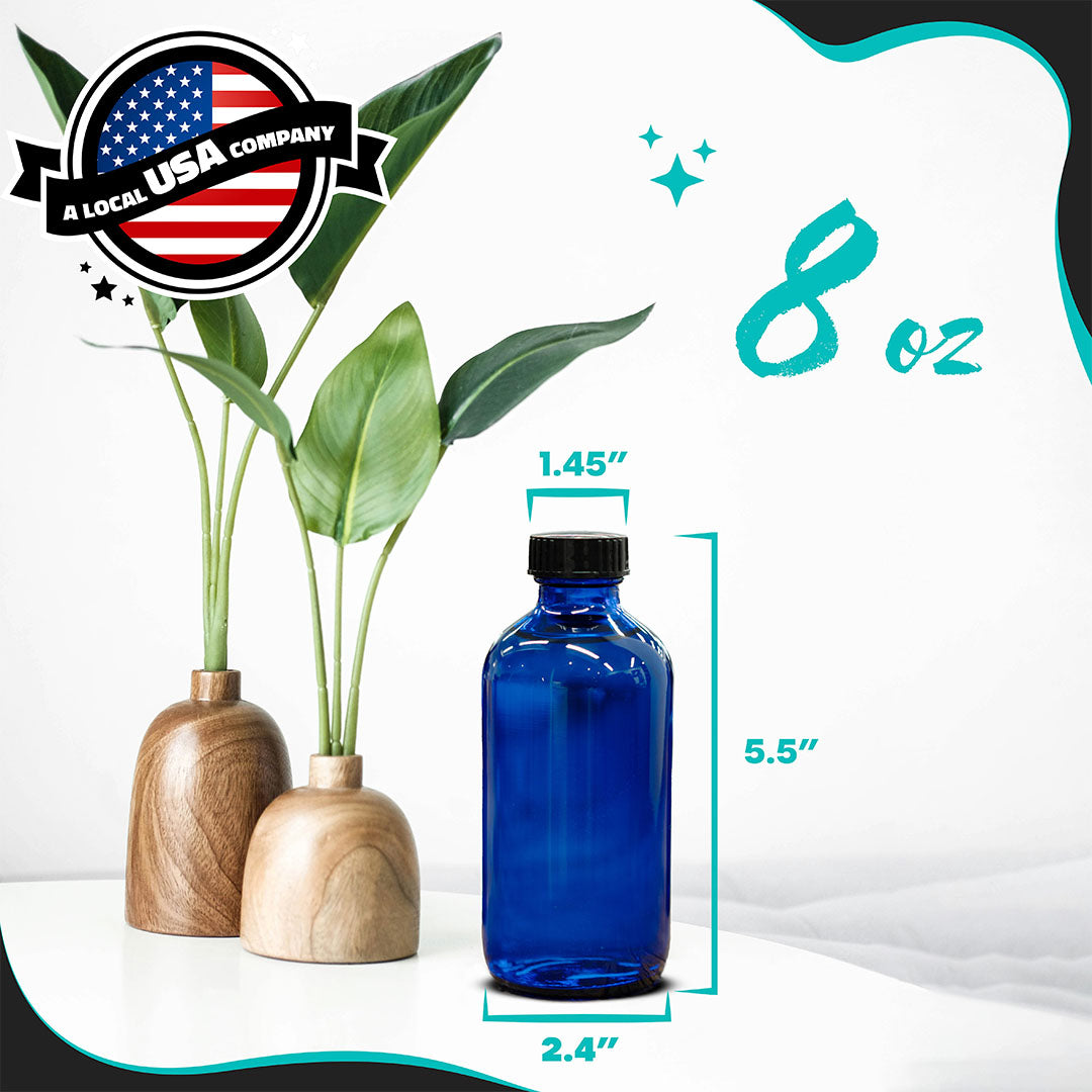 Blue Glass Boston Bottles with Twist Caps - 8 Oz