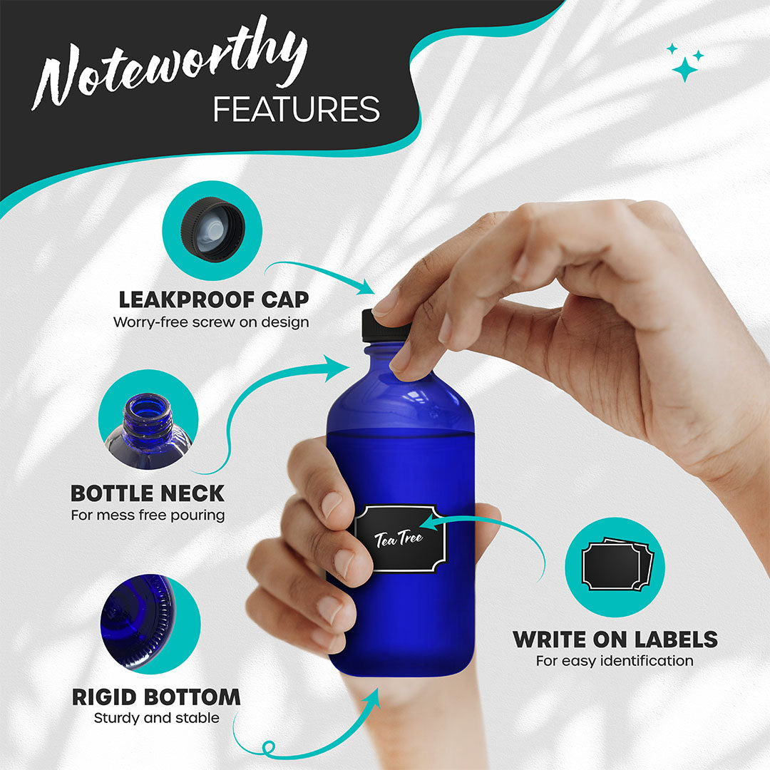 Blue Glass Boston Bottles with Twist Caps - 8 Oz