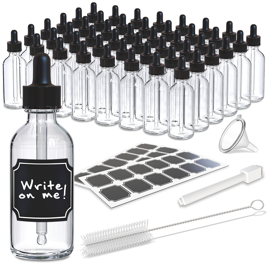 Clear Glass Dropper Bottles - 2 Oz.