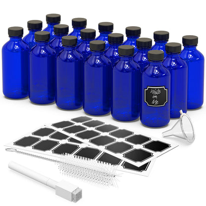 Blue Glass Boston Bottles with Twist Caps - 8 Oz