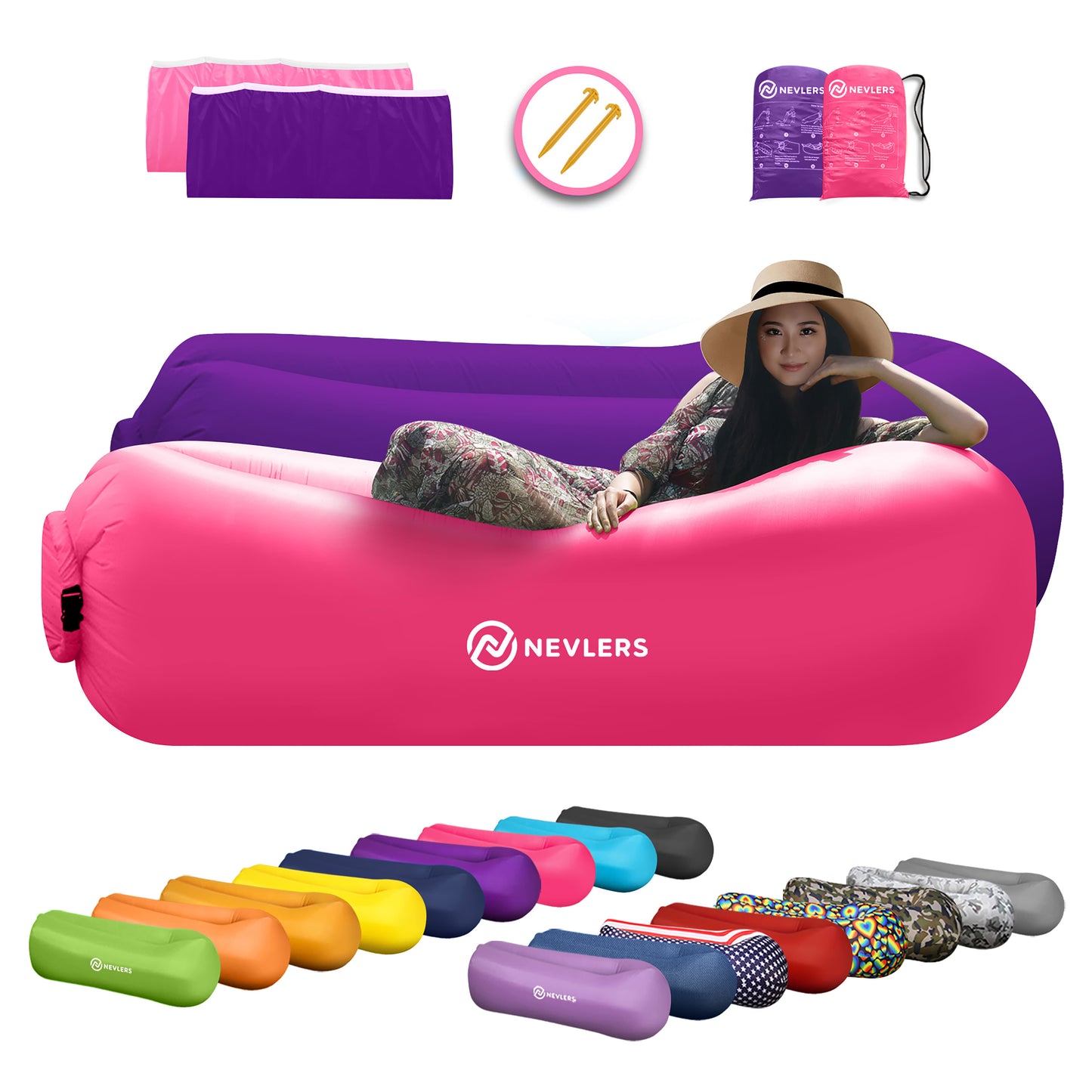 Inflatable Loungers - Pink/Purple - 2 Pack