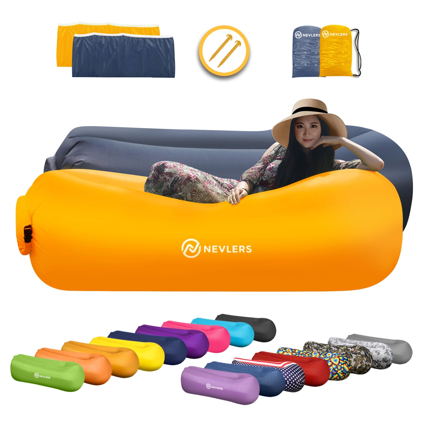 Inflatable Loungers - Navy/Saffron - 2 Pack