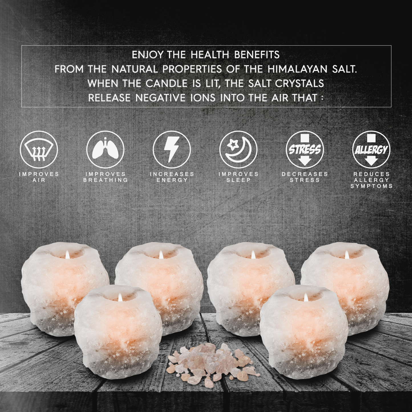 Himalayan Salt Tea-Light Holders 6 Pack in White