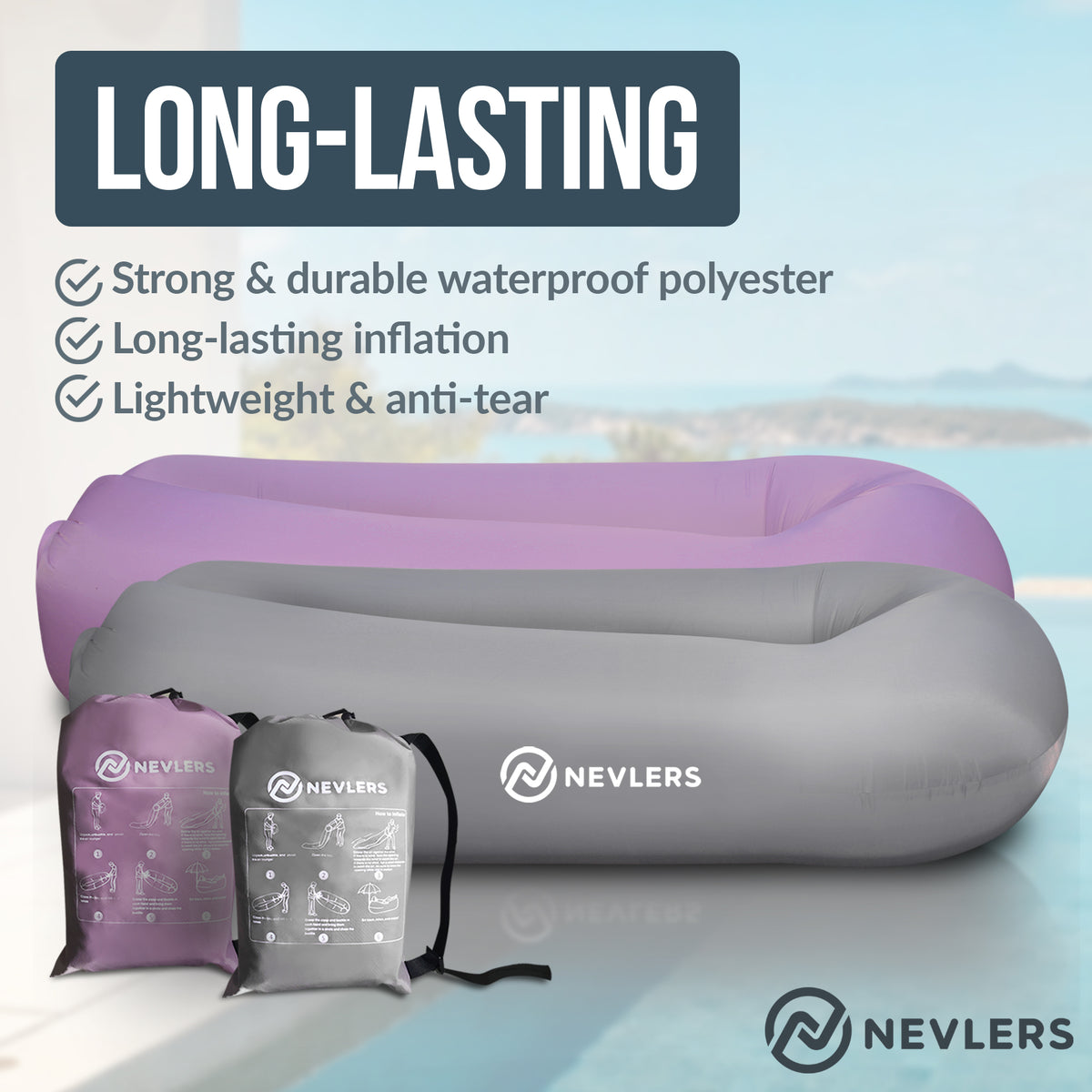 Inflatable Loungers - Lavender/Gray - 2 Pack