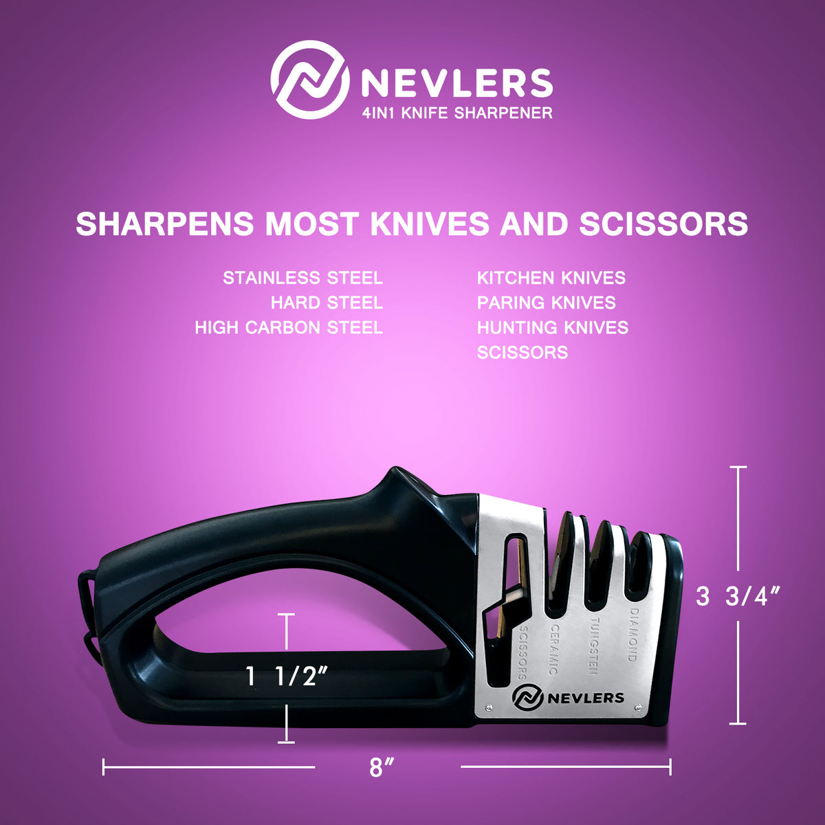 4 IN 1 Knife Sharpener &amp; Gloves - Black