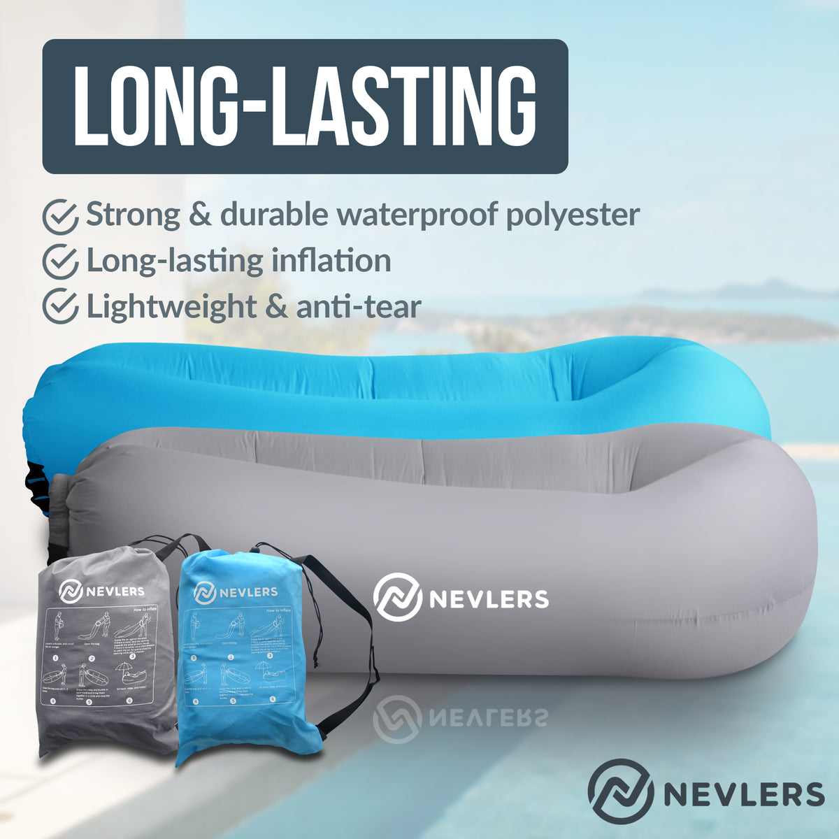 Inflatable Loungers - Blue/Gray - 2 Pack