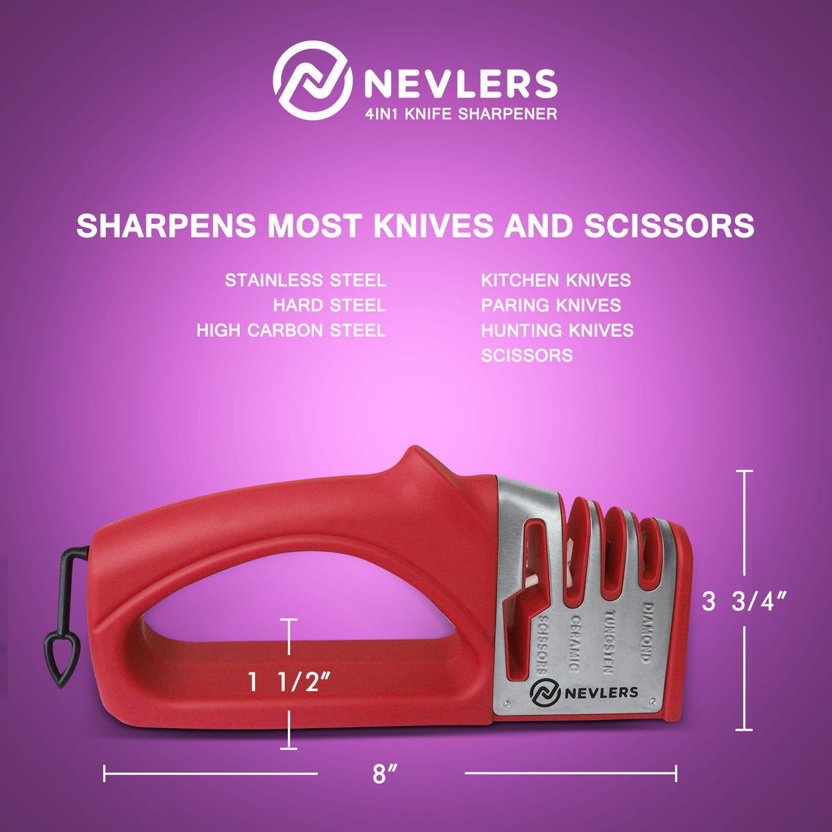 4 IN 1 Knife Sharpener &amp; Gloves - Red