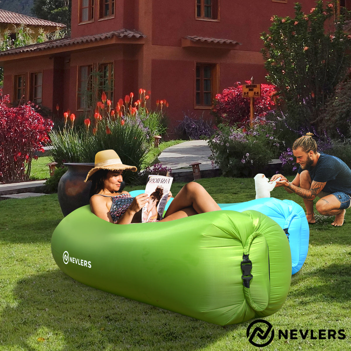 Nevlers 2 Pack Inflatable Lounger - Blue and Green