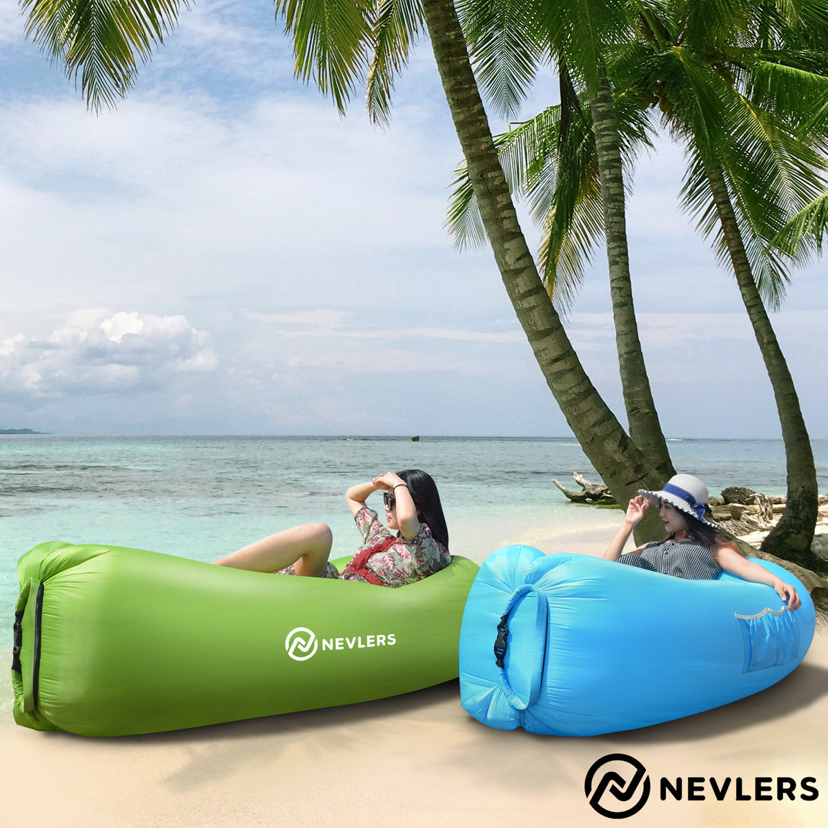 Nevlers 2 Pack Inflatable Lounger - Blue and Green