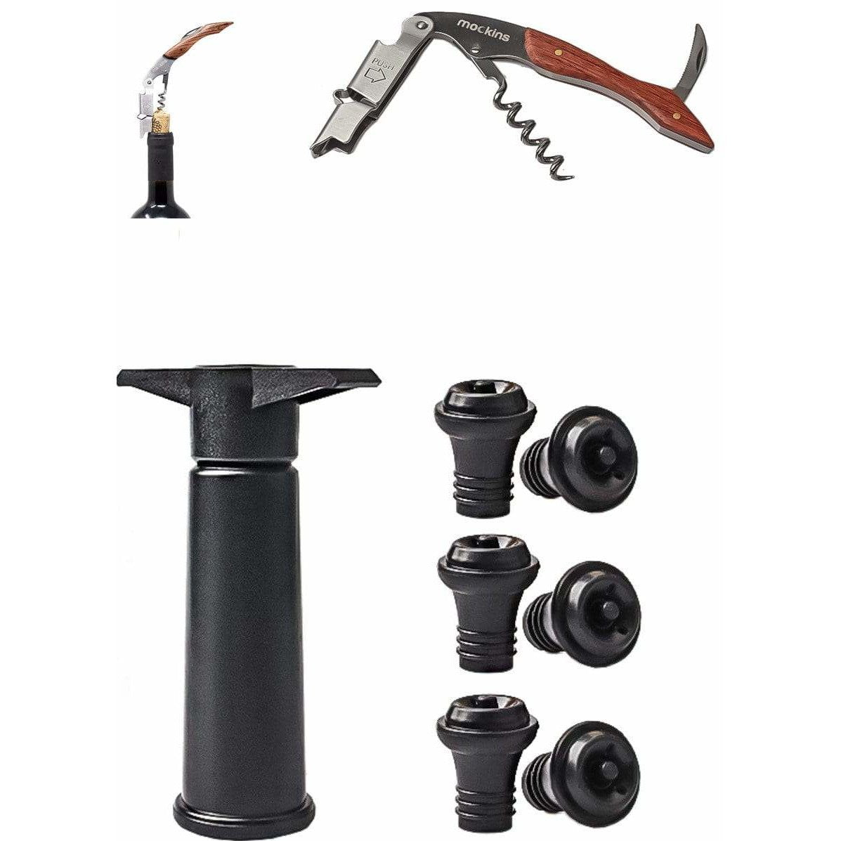 Wine Saver Vacuum Pump &amp; Stoppers With Corkscrew