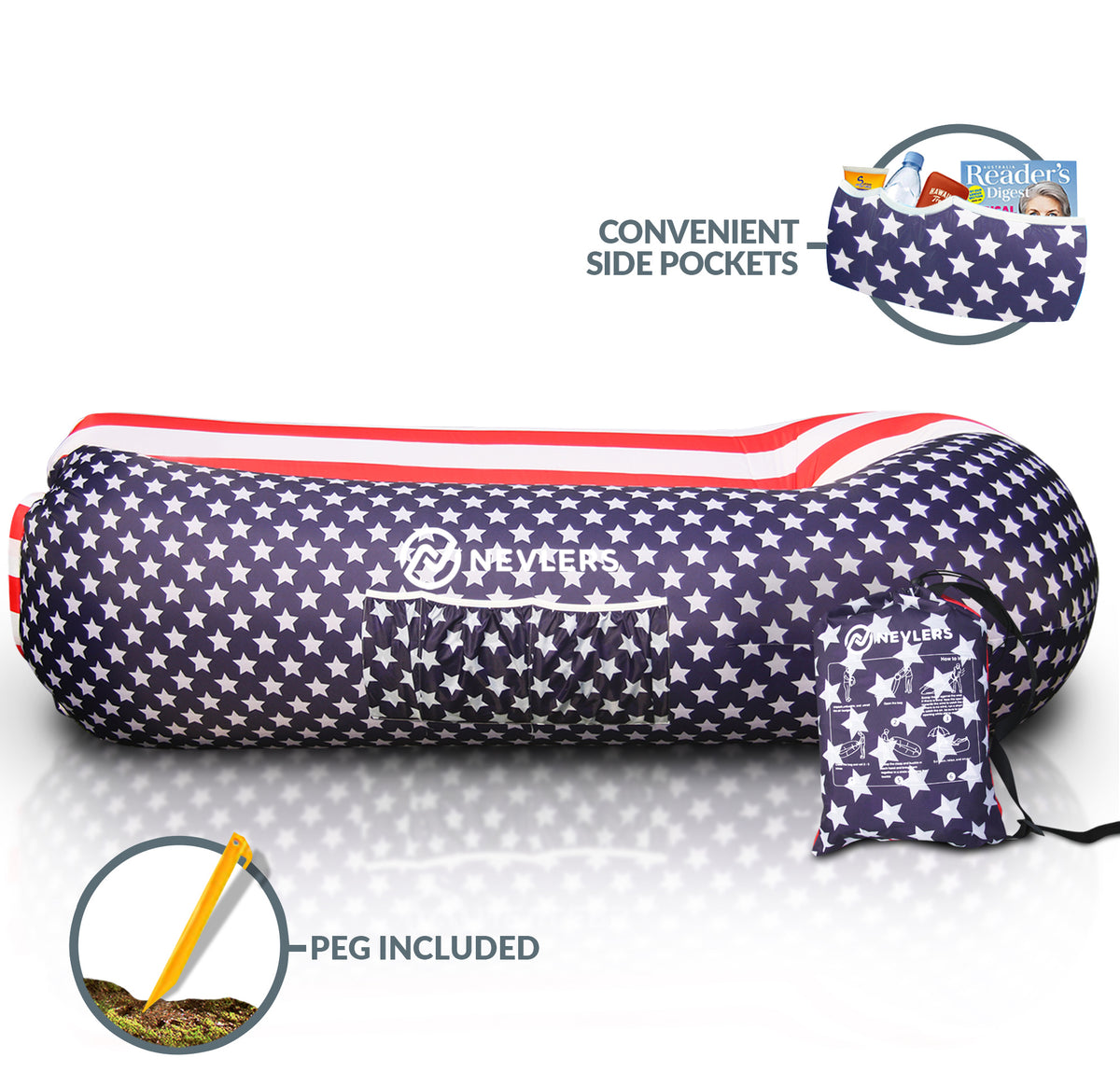 Inflatable Lounger - American Flag - 1 pack