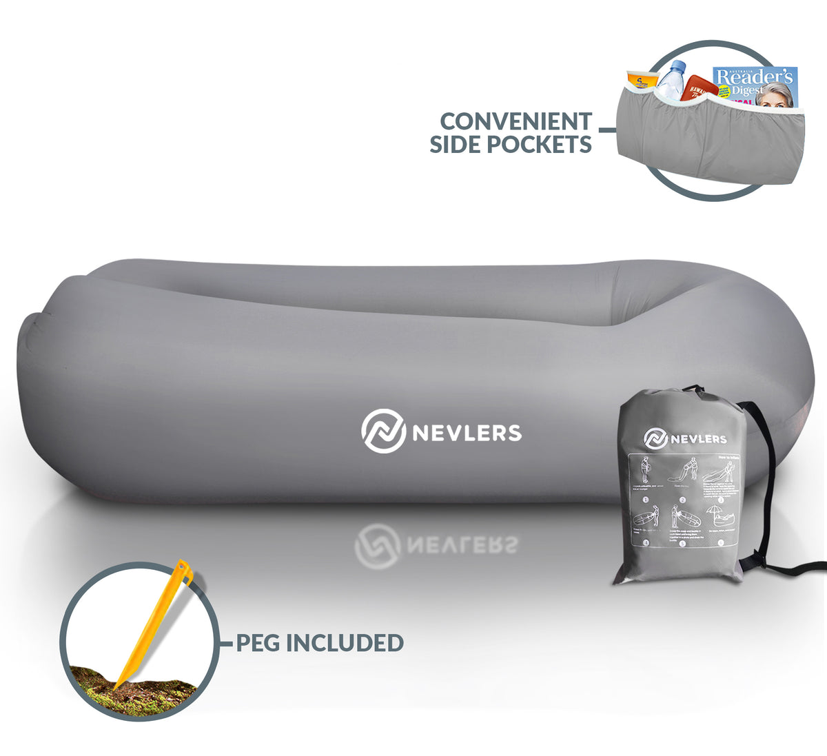 Inflatable Lounger - Gray - 1 pack