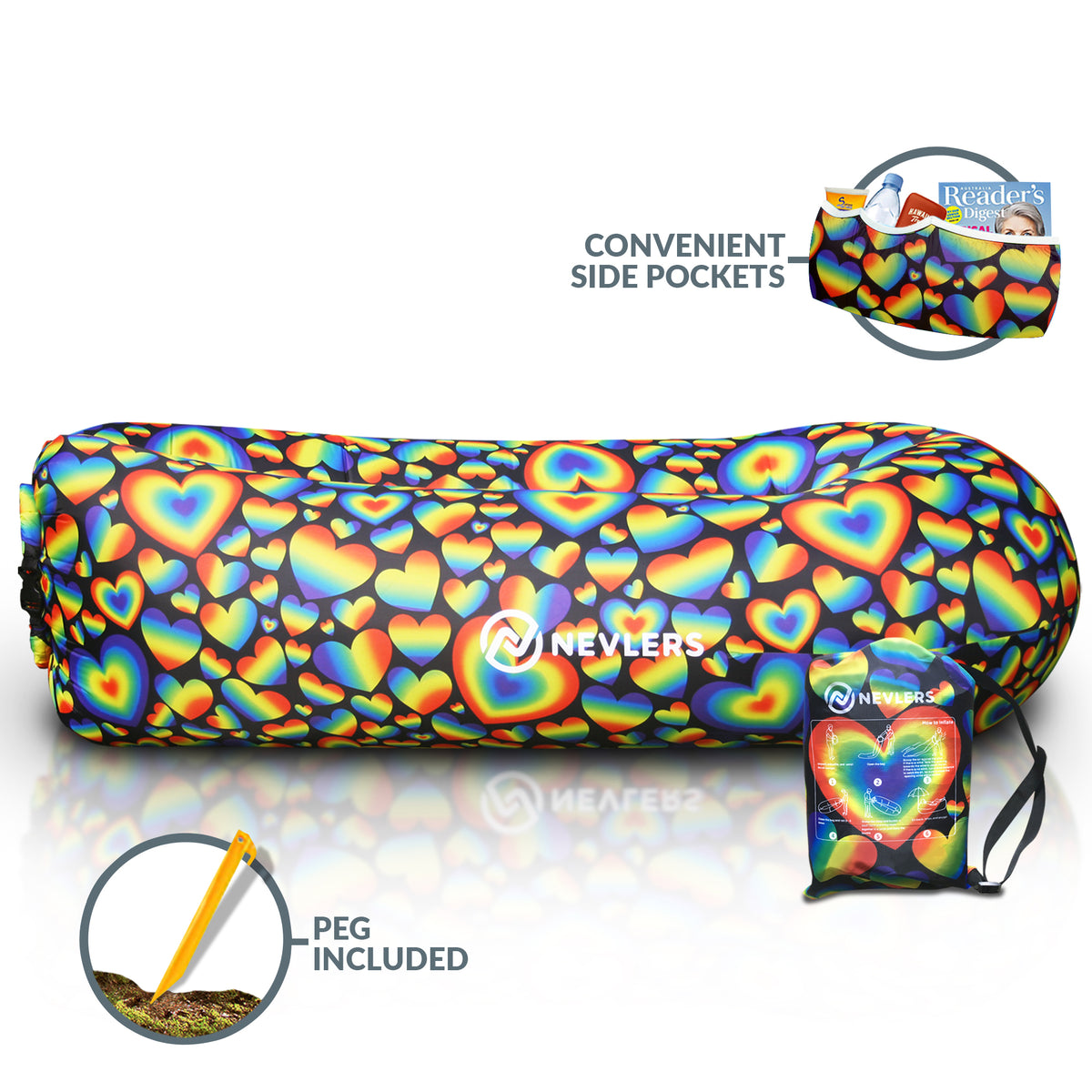 Inflatable Lounger - Rainbow Heart - 1 pack