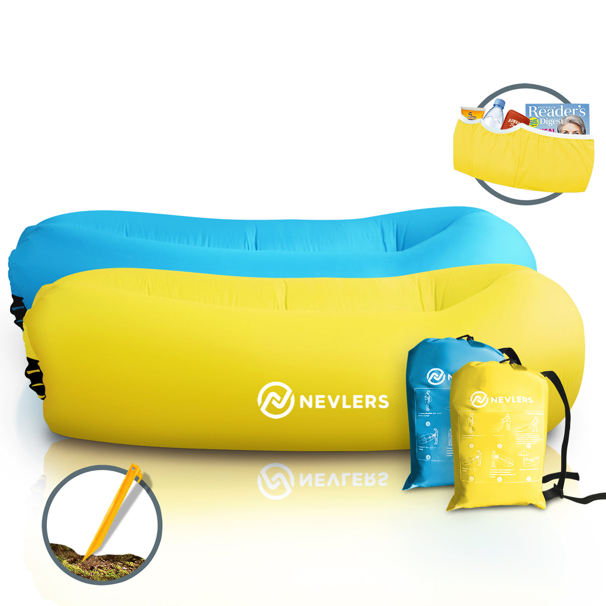 Inflatable Loungers - Blue/Yellow - 2 Pack