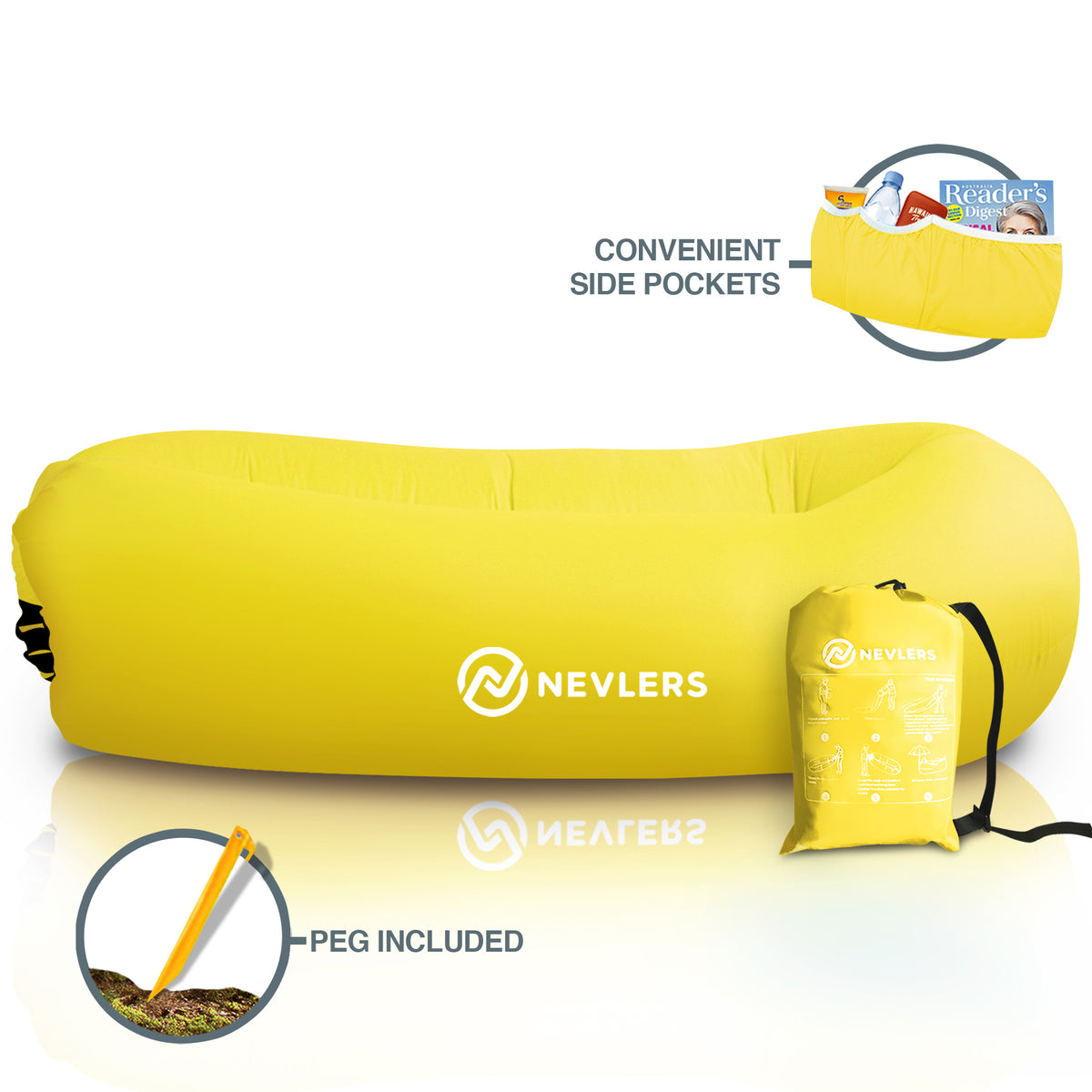Inflatable Lounger - Yellow - 1 pack