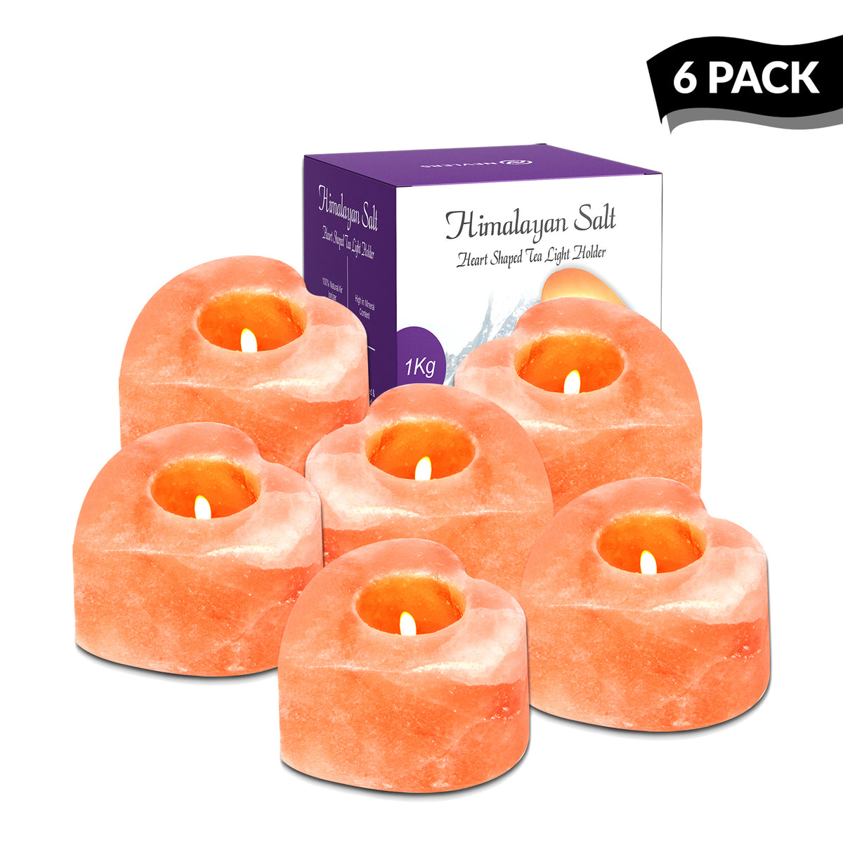 Heart Shaped Salt Tea Lights - 6 Pack
