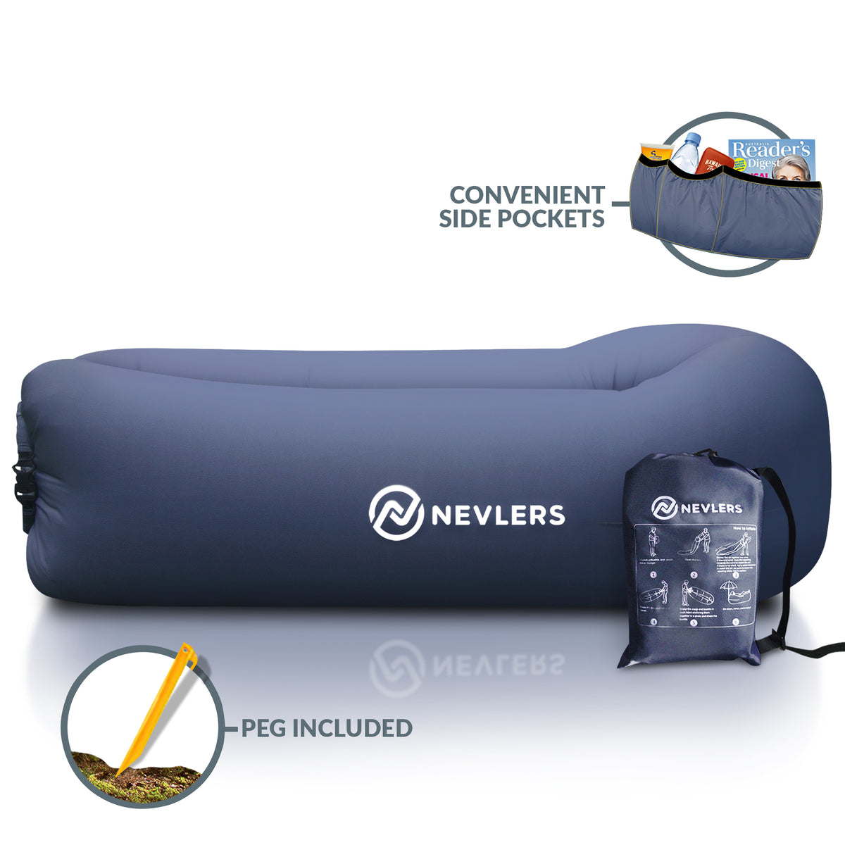 Inflatable Lounger - Dark Jeans Print - 1 Pack
