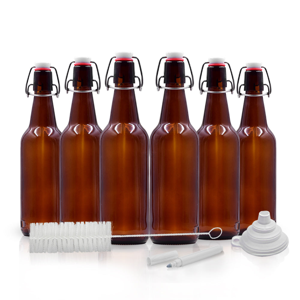 Swing Top Amber Glass Bottle Sets - 16 oz | Beer Bottles